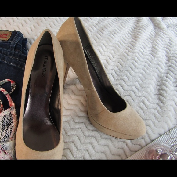 Maurice's Taupe Suede Platform Heels - Picture 2 of 8